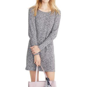 Madewell Cotton-Blend Grey Ribbed Bubble-Sleeve Dress